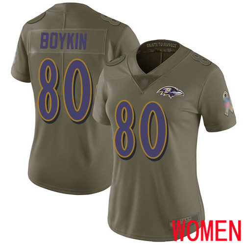 Baltimore Ravens Limited Olive Women Miles Boykin Jersey NFL Football #80 2017 Salute to Service